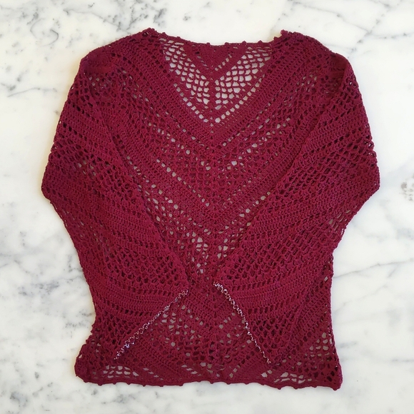 NWOT. The Limited Silk Rayon V-Neck Long Sleeve Crochet Sweater w/Beads on Cuff. - Picture 5 of 6